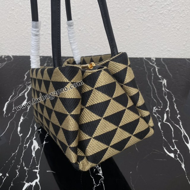 Prada專櫃新款刺繡織物新款肩背女包 1BA368 普拉達刺繡織物提花圖案手提包 csp1518
